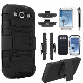 Samsung Galaxy S3 Case, Dual Layers [Combo Holster] Case And Built-In Kickstand Bundled with [Premium Screen Protector] Hybird Shockproof And Circlemalls Stylus Pen (Black)